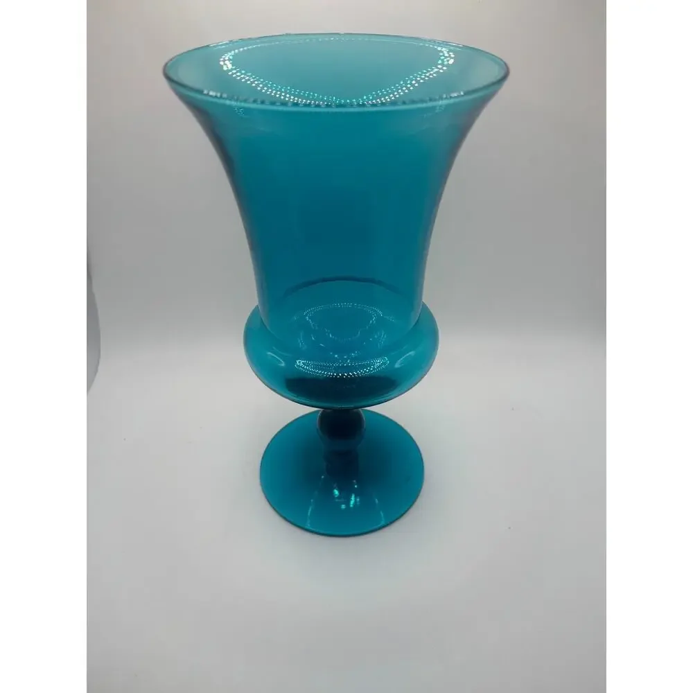 Vintage Mid-Century Modern Turquoise Blue Glass Chalice / Goblet
